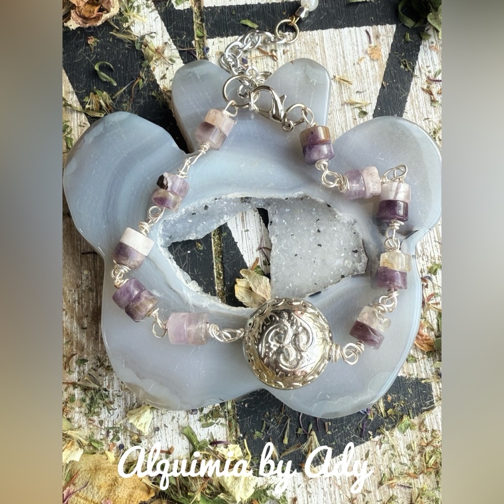 Amethyst and silver handmade beaded bohemian bracelet confetti